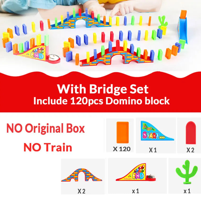 Automatic laying domino brick train car set sound light kids colorful plastic dominoes blocks game toys gift for girl