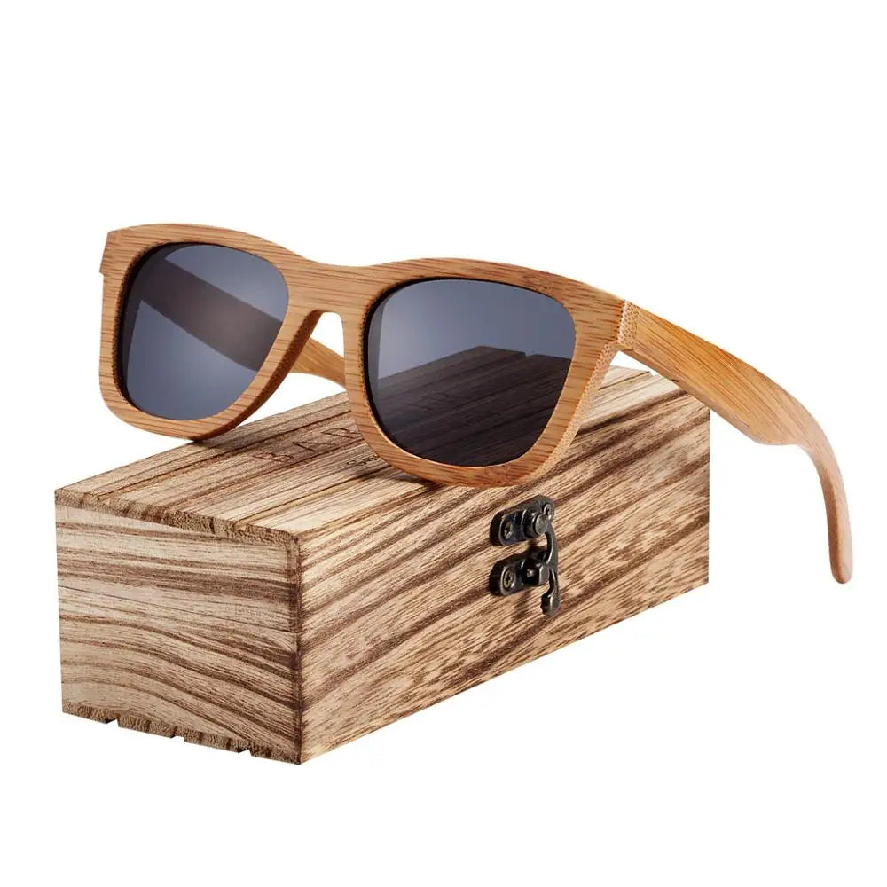 Barcur retro men sun glasses women polarized sunglasses bamboo handmade wood beach wooden oculos de sol - gray box