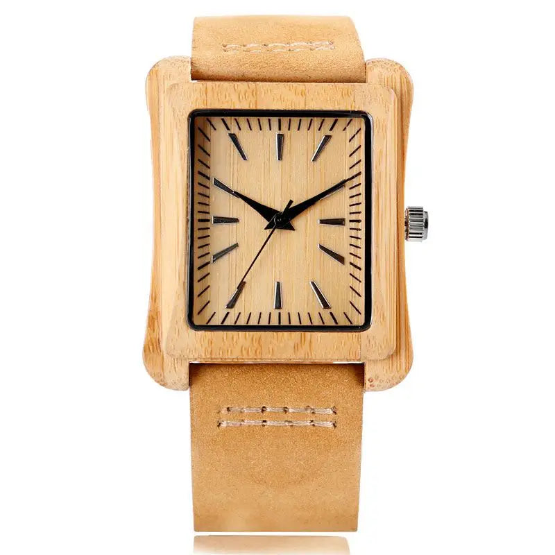 Creative rectangle dial wood watch natural handmade light bamboo fashion men women casual quartz wristwatch genuine