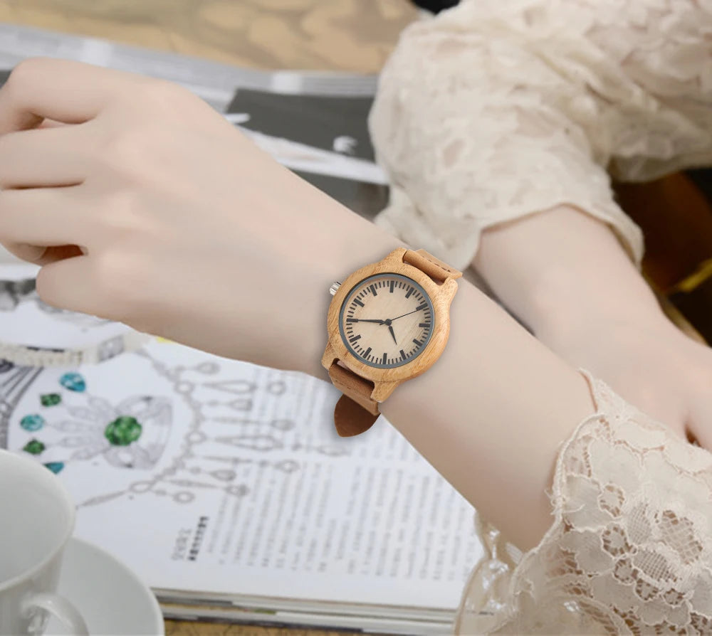 Women watches 2020 minimalist wooden quartz-watch genuine leather fashion ladies nature wood creative handmade gifts