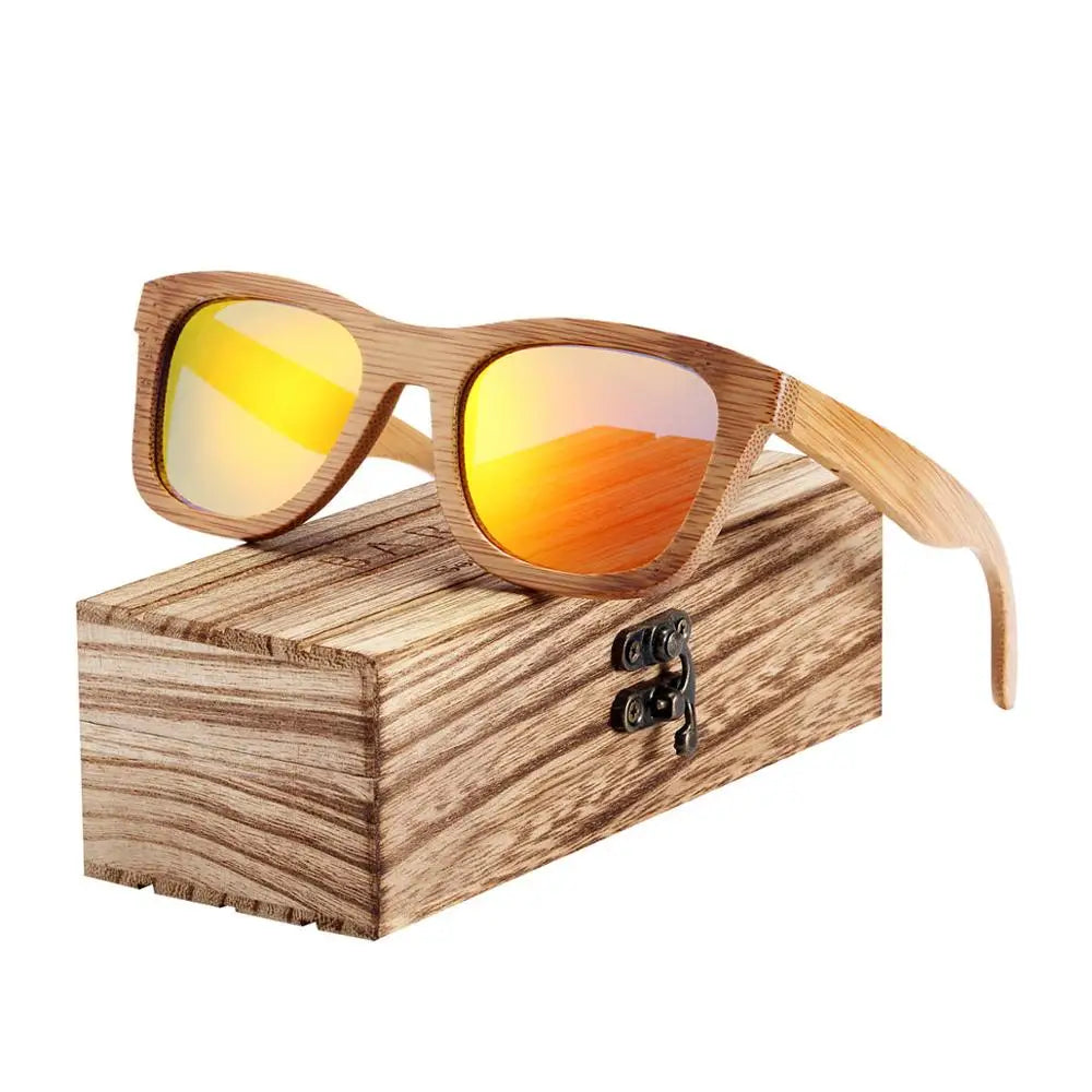 Barcur retro men sun glasses women polarized sunglasses bamboo handmade wood beach wooden oculos de sol - orange box