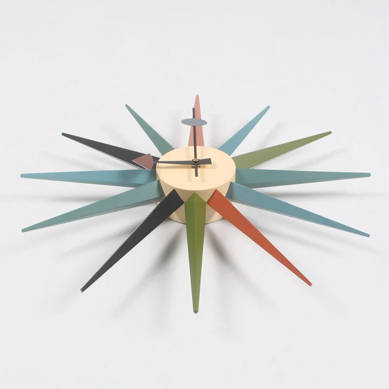 48cm sunburst atomic wooden wall clock mid century multi color handmade antique modern star for bedroom living room