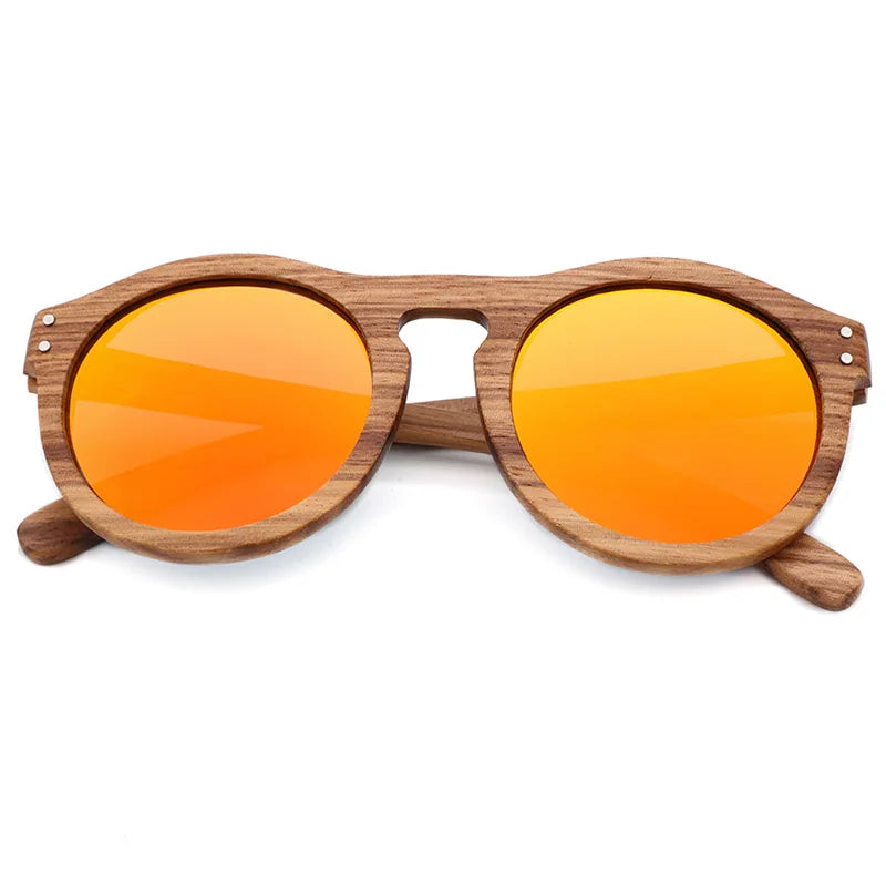 2021 zebra wood retro style sunglasses for men and women round vertebrae shape frame uv400 yellowlens oculos gafas