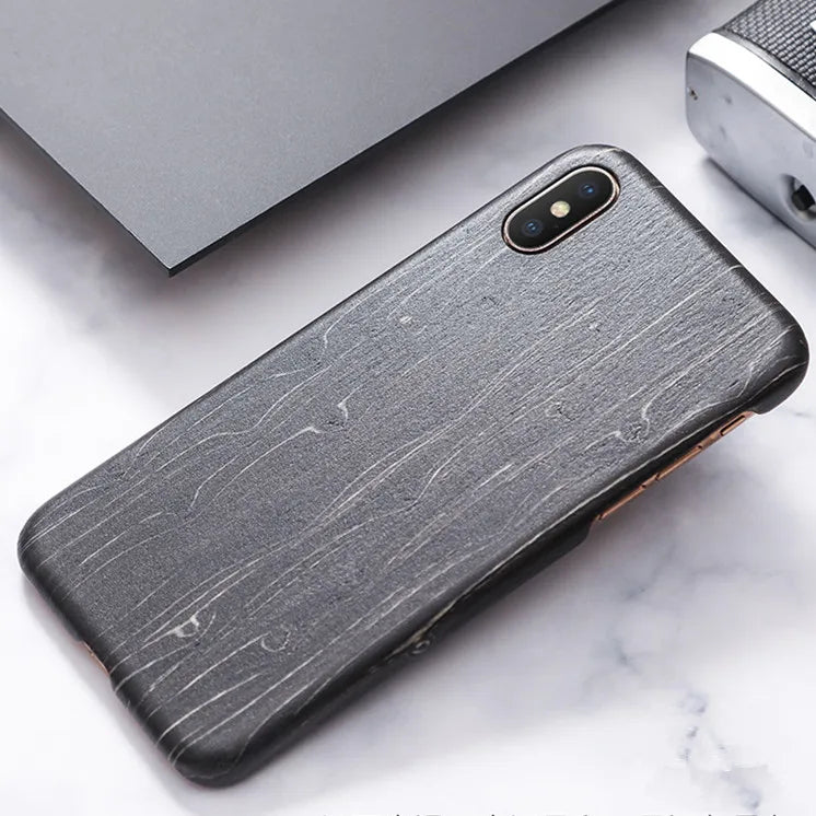For apple iphone 14 pro 13 12 mini 11 x xs max xr walnut enony wood rosewood mahogany wooden back case cover - black