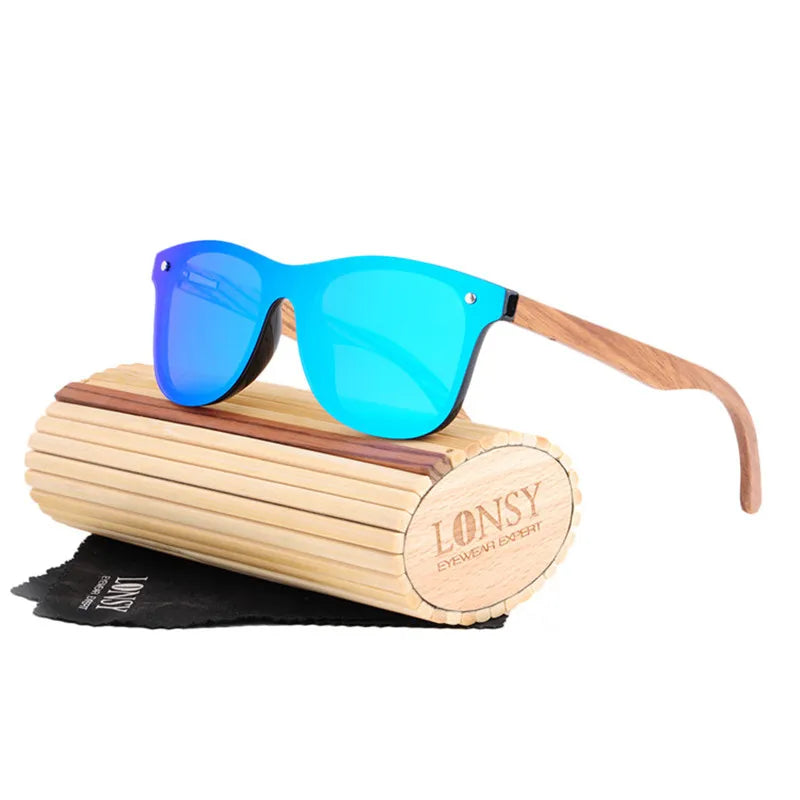 Lonsy retro wood sunglasses men bamboo sunglass women luxury brand design vintage sun glasses for oculos de sol