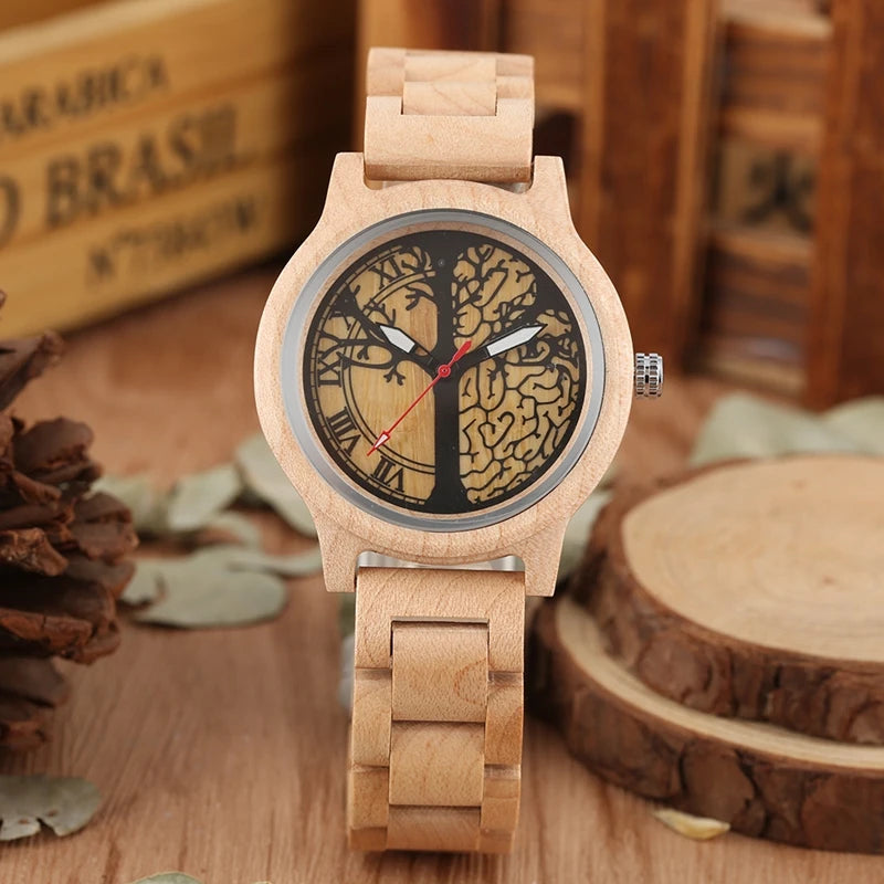 Natural all bamboo wood clock women watches top brand luxury quartz ladies dress watch wooden brangle for gifts