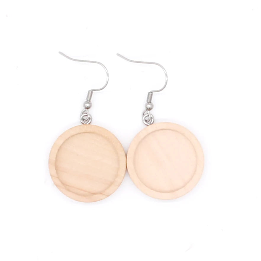 20pcs/lot brown fit 20mm wood cabochon earring base settings blank stainless steel hooks diy accessories for making