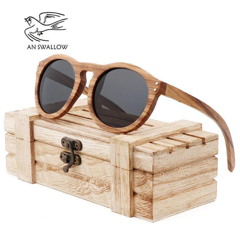 2021 zebra wood retro style sunglasses for men and women round vertebrae shape frame uv400 yellowlens oculos gafas
