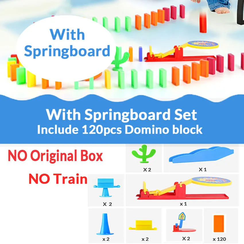 Automatic laying domino brick train car set sound light kids colorful plastic dominoes blocks game toys gift for girl