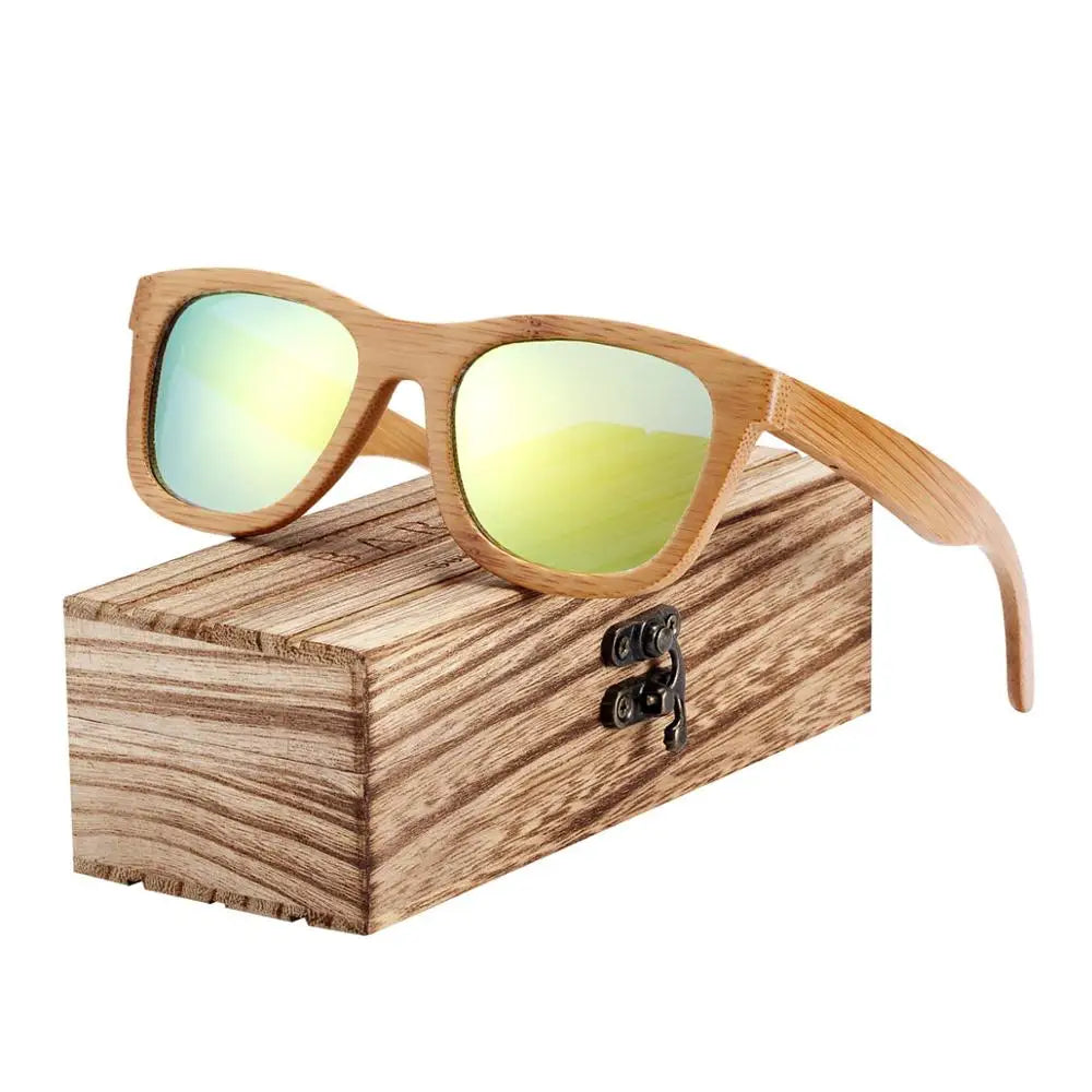 Barcur retro men sun glasses women polarized sunglasses bamboo handmade wood beach wooden oculos de sol - gold box