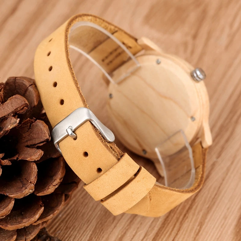Natural bamboo wooden watches ladies watch female precise scale wood wristwatch slim leather band quartz for women girls