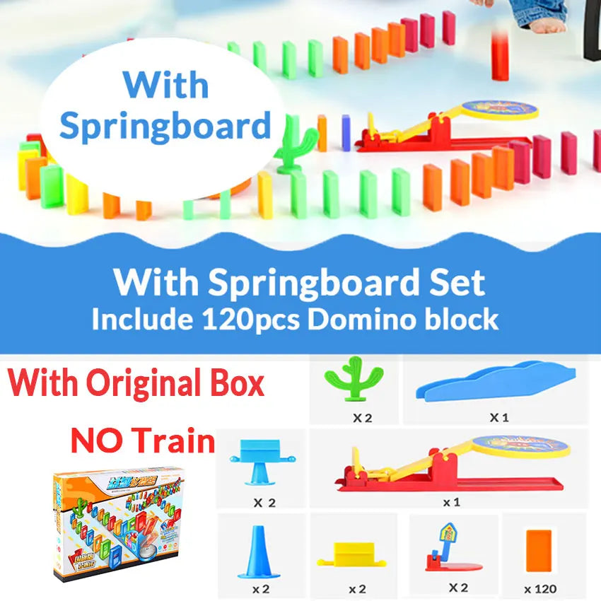 Automatic laying domino brick train car set sound light kids colorful plastic dominoes blocks game toys gift for girl