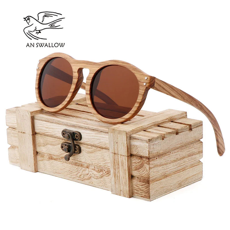 2021 zebra wood retro style sunglasses for men and women round vertebrae shape frame uv400 yellowlens oculos gafas