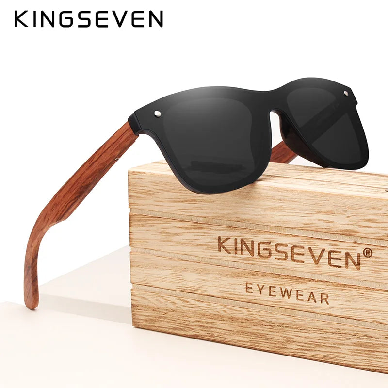 Kingseven polarized uv400 vintage sunglasses for men brand wooden flat lens square frame women eye protection oculos