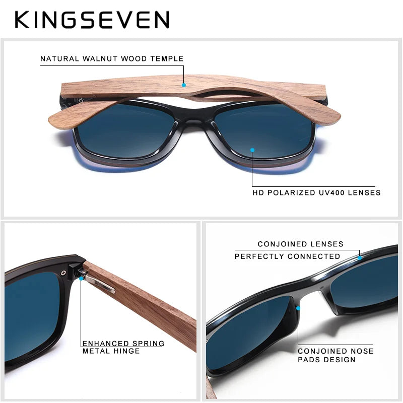 Kingseven uv400 sunglasses for men polarized walnut wood handmade sun glasses high quality protection women eyewear