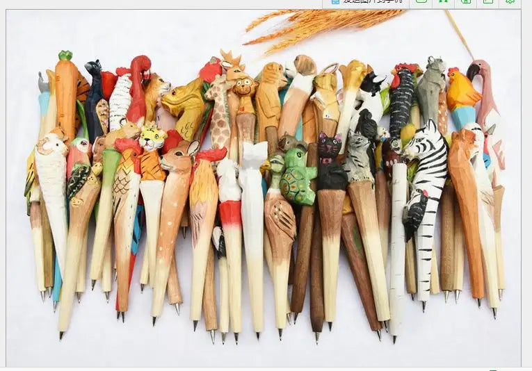 wooden-folk-art-animal-carving-new-creative-ballpoint-pen-animal-shape-pen-wood-pens-hand-carved-pen