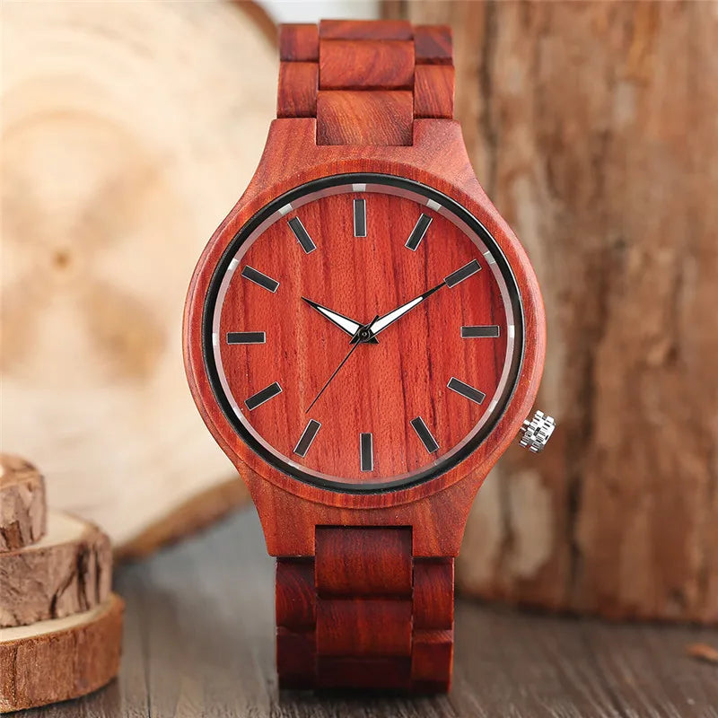 100% nature red sandalwood full wooden bangle watches simple men’s handmade wood quartz-watch bamboo wrist watch reloj