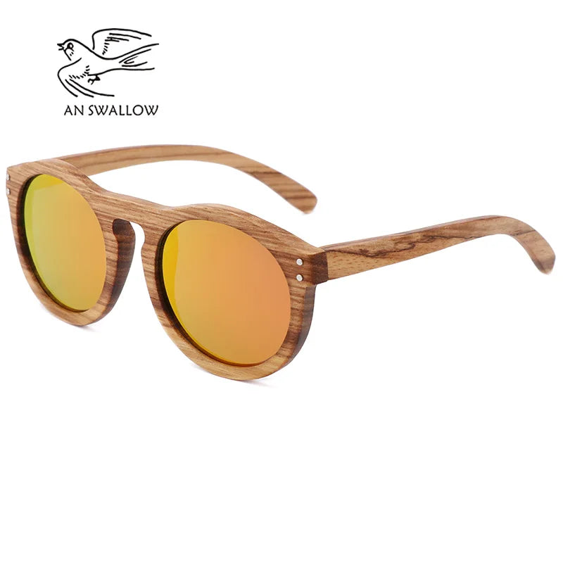 2021 zebra wood retro style sunglasses for men and women round vertebrae shape frame uv400 yellowlens oculos gafas