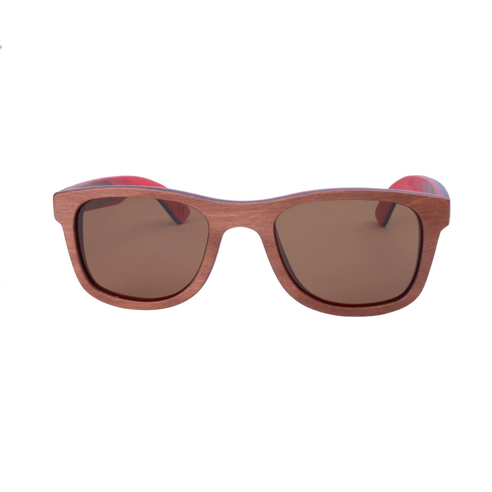 Berwer skateboard wooden sun glasses brown frame with coating mirror wood sunglasses uv400 protection lenses