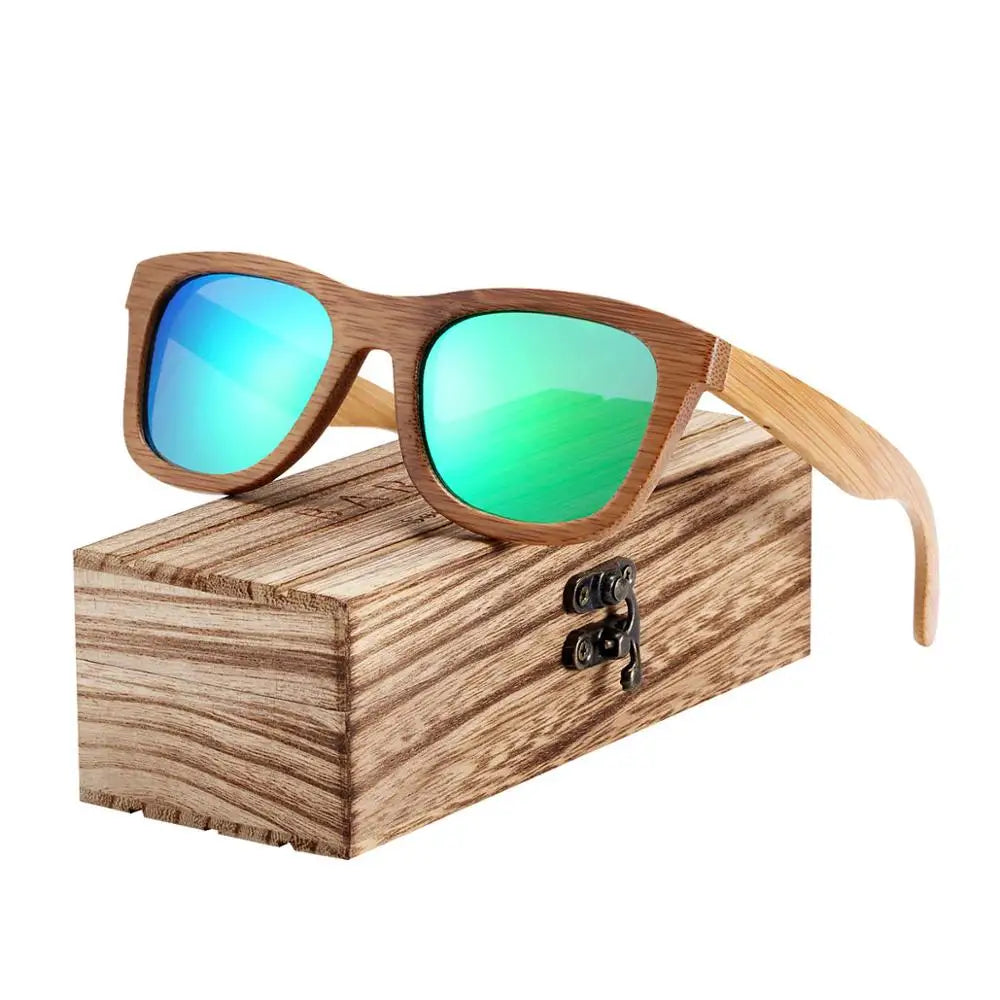 Barcur retro men sun glasses women polarized sunglasses bamboo handmade wood beach wooden oculos de sol - green box
