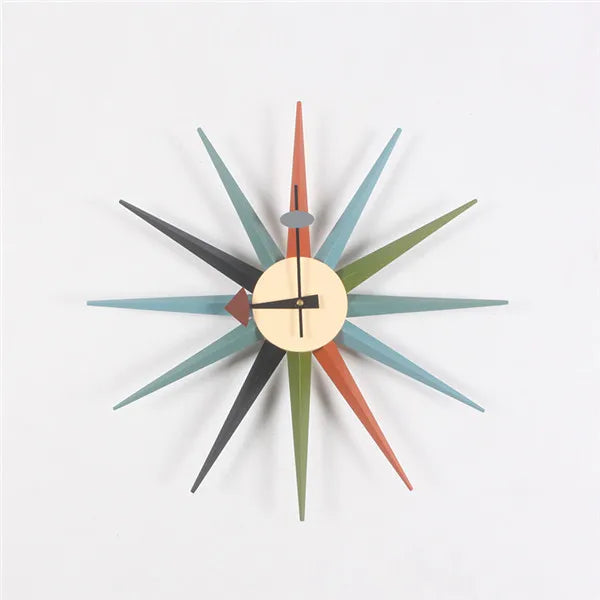 48cm sunburst atomic wooden wall clock mid century multi color handmade antique modern star for bedroom living room