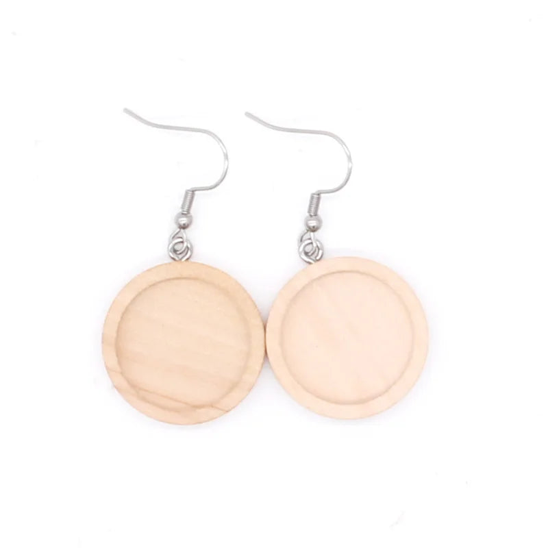 20pcs/lot brown fit 20mm wood cabochon earring base settings blank stainless steel hooks diy accessories for making