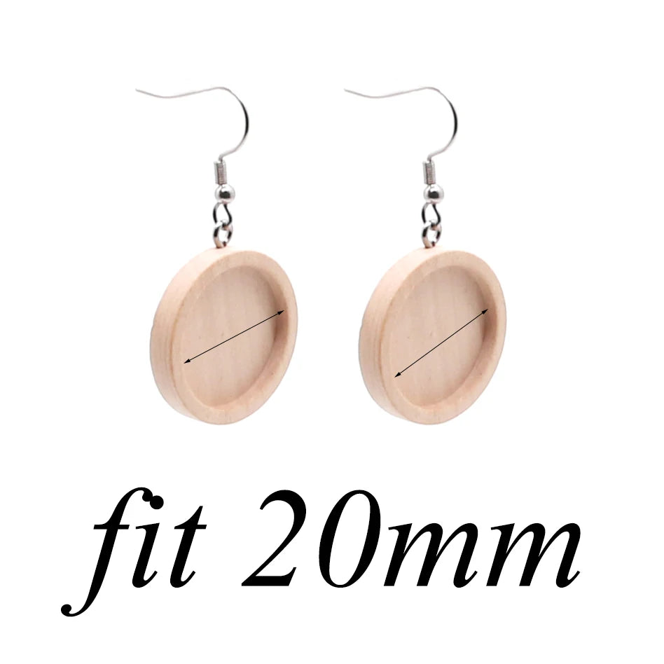 20pcs/lot brown fit 20mm wood cabochon earring base settings blank stainless steel hooks diy accessories for making