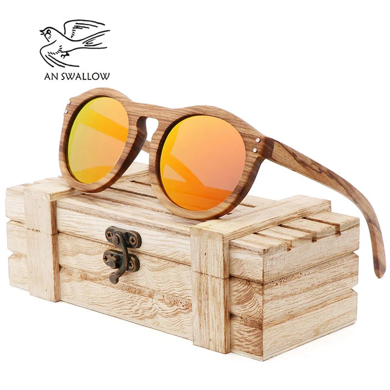 2021 zebra wood retro style sunglasses for men and women round vertebrae shape frame uv400 yellowlens oculos gafas
