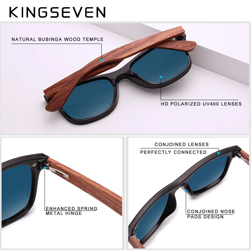 Kingseven polarized uv400 vintage sunglasses for men brand wooden flat lens square frame women eye protection oculos