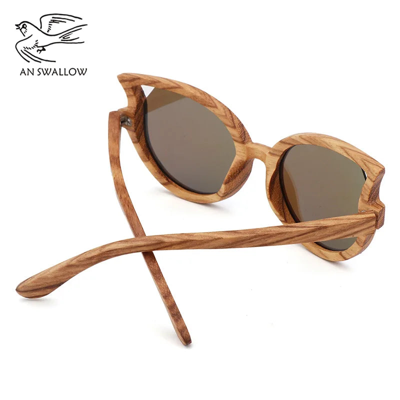 2022 luxury design fashion women’s zebra wood sunglasses polarized uv400 butterfly cat eye women with wooden case
