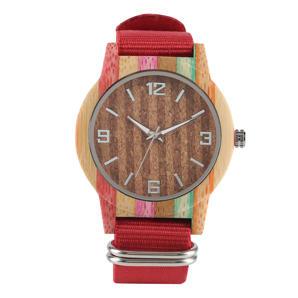 Women’s natural bamboo quartz wooden watch super lightweight wood watches luminous hands wrist nylon band