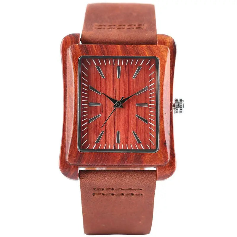 Creative rectangle dial wood watch natural handmade light bamboo fashion men women casual quartz wristwatch genuine