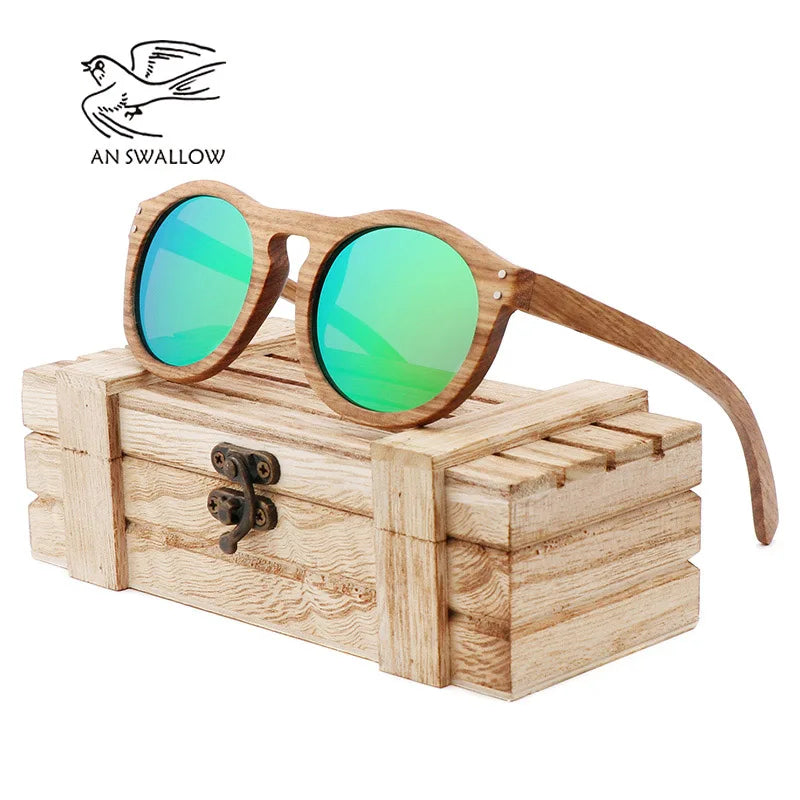 2021 zebra wood retro style sunglasses for men and women round vertebrae shape frame uv400 yellowlens oculos gafas