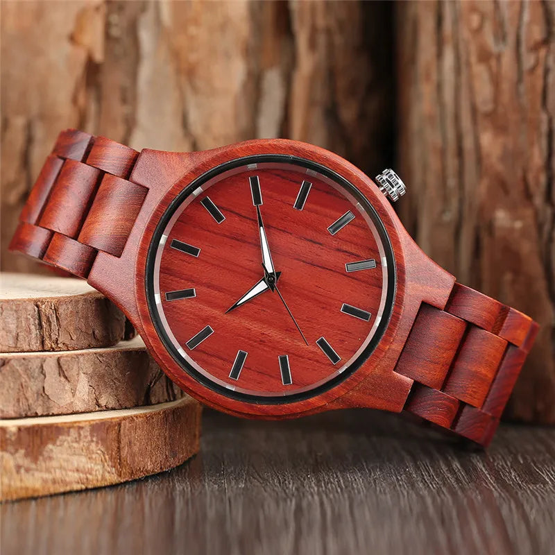 100% nature red sandalwood full wooden bangle watches simple men’s handmade wood quartz-watch bamboo wrist watch reloj