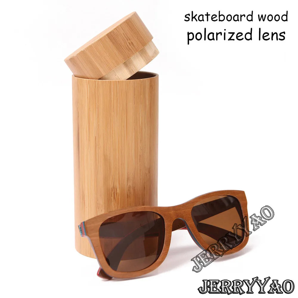 Berwer skateboard wooden sun glasses brown frame with coating mirror wood sunglasses uv400 protection lenses - brown