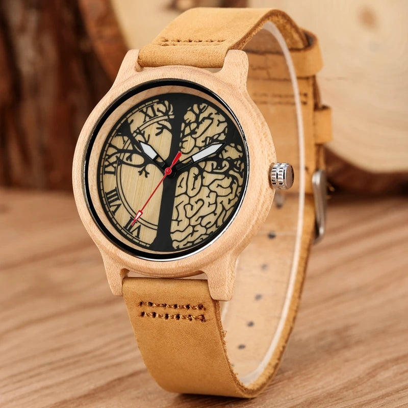 Natural all bamboo wood clock women watches top brand luxury quartz ladies dress watch wooden brangle for gifts
