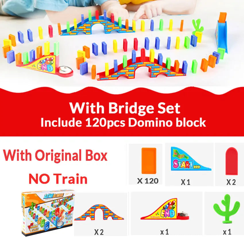 Automatic laying domino brick train car set sound light kids colorful plastic dominoes blocks game toys gift for girl