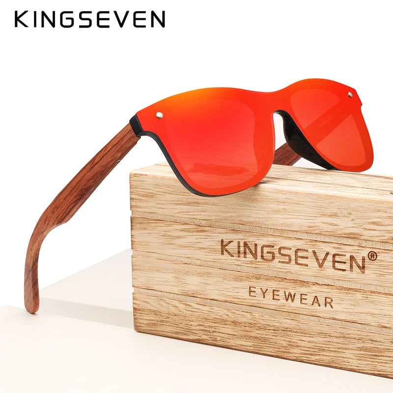 Kingseven polarized uv400 vintage sunglasses for men brand wooden flat lens square frame women eye protection oculos