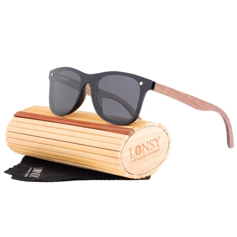 Lonsy retro wood sunglasses men bamboo sunglass women luxury brand design vintage sun glasses for oculos de sol