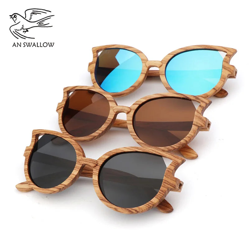 2022 luxury design fashion women’s zebra wood sunglasses polarized uv400 butterfly cat eye women with wooden case
