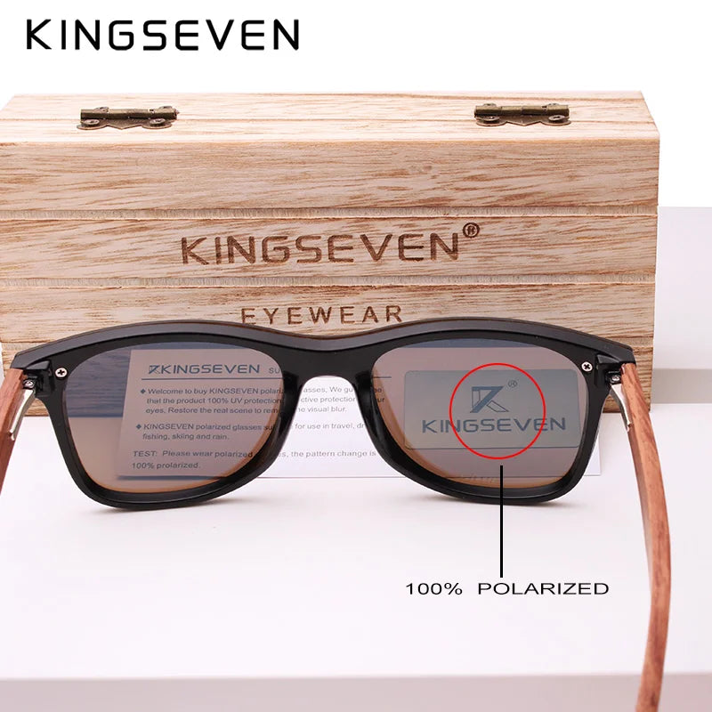 Kingseven polarized uv400 vintage sunglasses for men brand wooden flat lens square frame women eye protection oculos