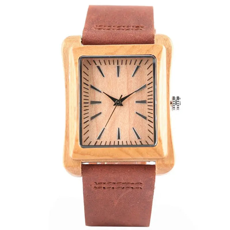 Creative rectangle dial wood watch natural handmade light bamboo fashion men women casual quartz wristwatch genuine