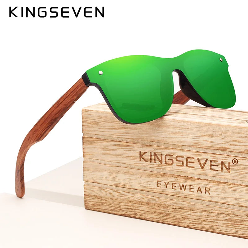 Kingseven polarized uv400 vintage sunglasses for men brand wooden flat lens square frame women eye protection oculos