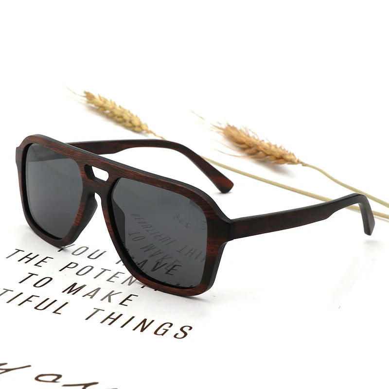 Retro men polarized wood sunglasses pilot style high quality handmade natural wooden glasses uv400