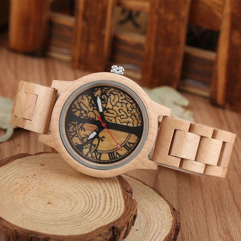 Natural all bamboo wood clock women watches top brand luxury quartz ladies dress watch wooden brangle for gifts