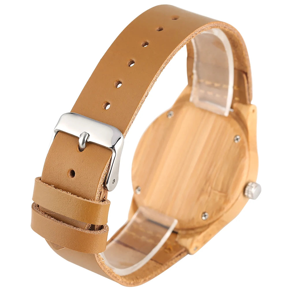 Women’s watch delicate brown eco-friendly natural quartz bamboo watches compass design pattern wristwatch