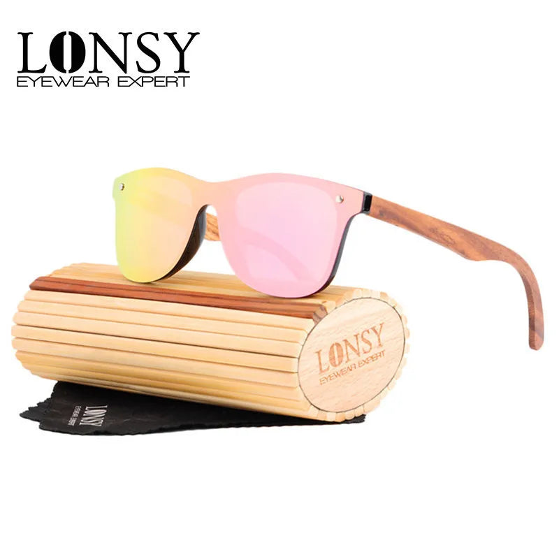 Lonsy retro wood sunglasses men bamboo sunglass women luxury brand design vintage sun glasses for oculos de sol