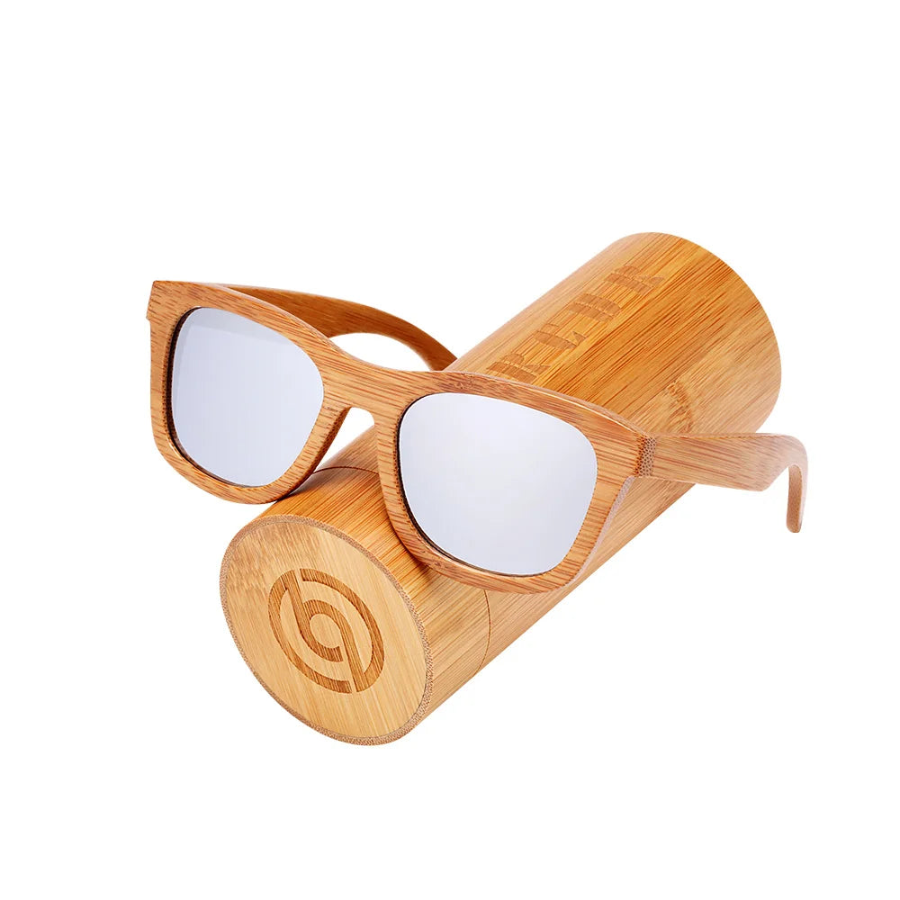 Barcur retro men sun glasses women polarized sunglasses bamboo handmade wood beach wooden oculos de sol - silver box