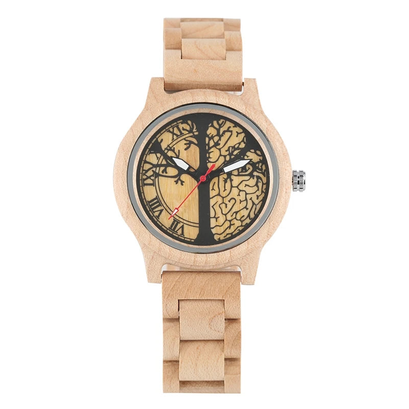 Natural all bamboo wood clock women watches top brand luxury quartz ladies dress watch wooden brangle for gifts