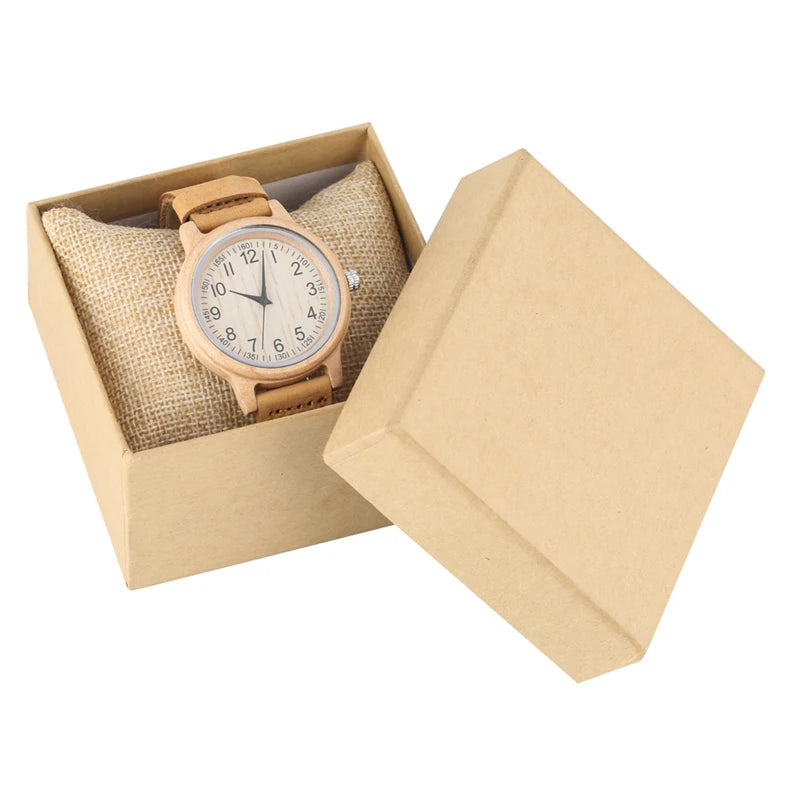 Natural bamboo wooden watches ladies watch female precise scale wood wristwatch slim leather band quartz for women